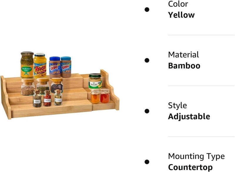MUGATH MUGATH Expandable 3Tier Bamboo Spice Rack organizer for Cabinet Pantry or CountertopWaterproof and Non Skid Shelf For Spice Bottles Jars Seasonings Baking Supplies 1270 to 2220 Will Expand - Image 3