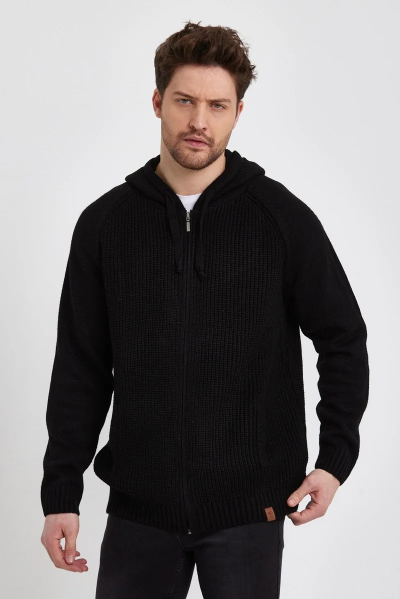 الكسندر جاردي Zippered Long Sleeve Hooded Knitted Cardigan (E22-5716)