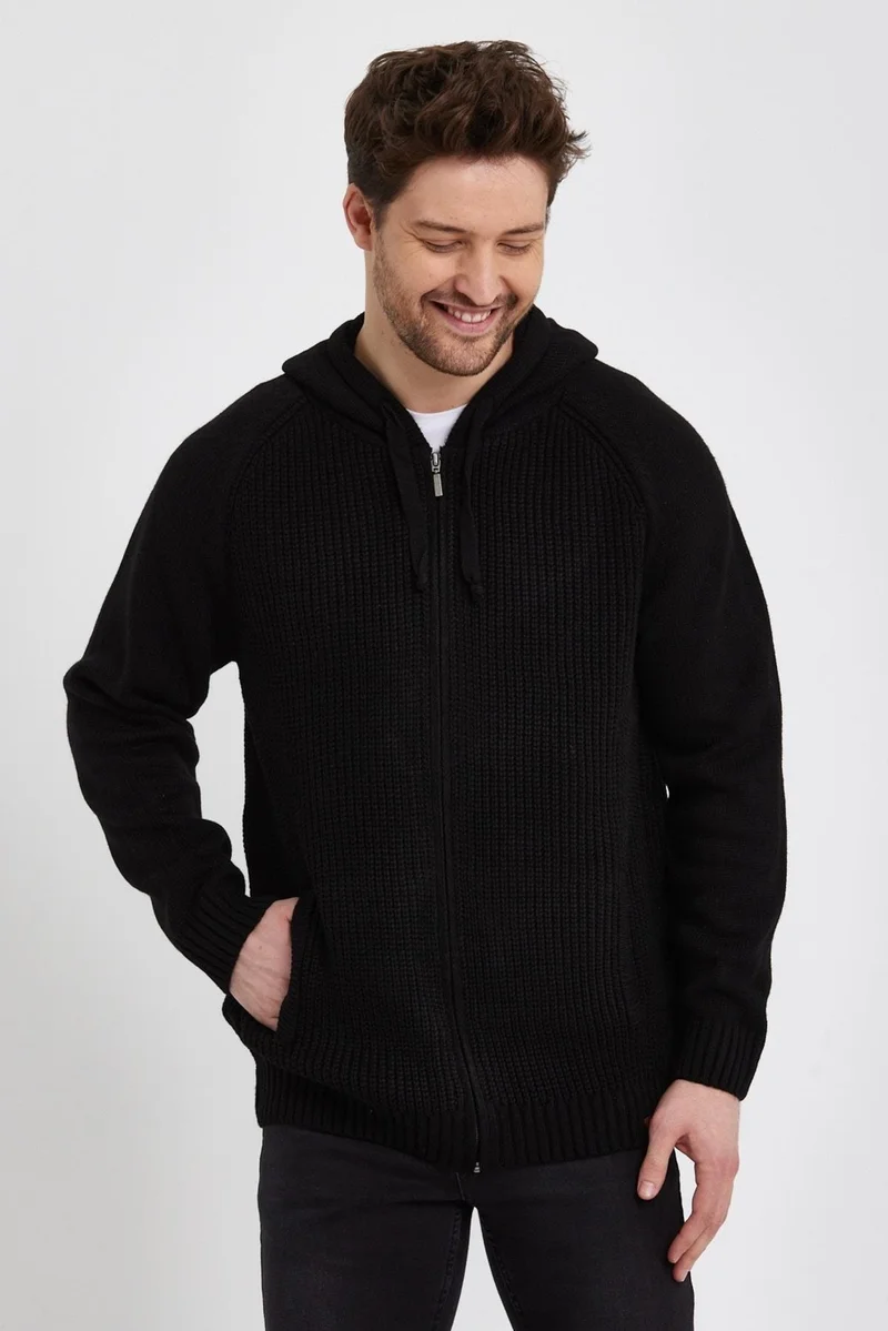 الكسندر جاردي Zippered Long Sleeve Hooded Knitted Cardigan (E22-5716)
