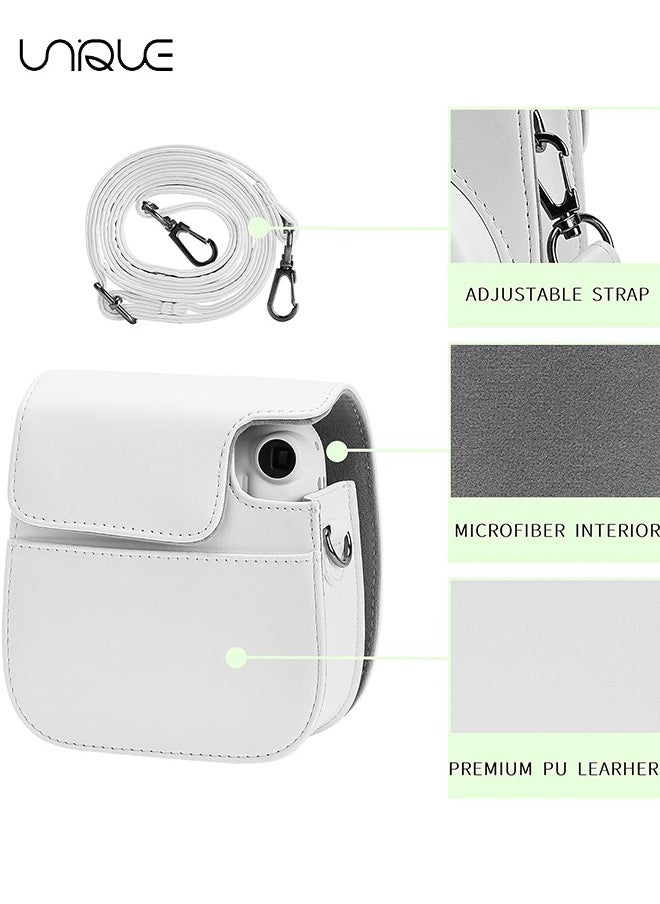 Unique - Camera Case Compatible with Instax Mini 12, Protective Case PU Leather Bag with Pocket and Adjustable Shoulder Strap (White) - Image 1