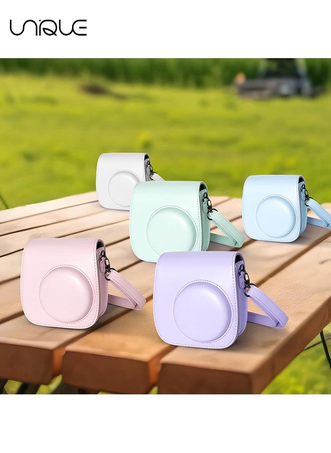 Unique - Camera Case Compatible with Instax Mini 12, Protective Case PU Leather Bag with Pocket and Adjustable Shoulder Strap (White) - Image 1