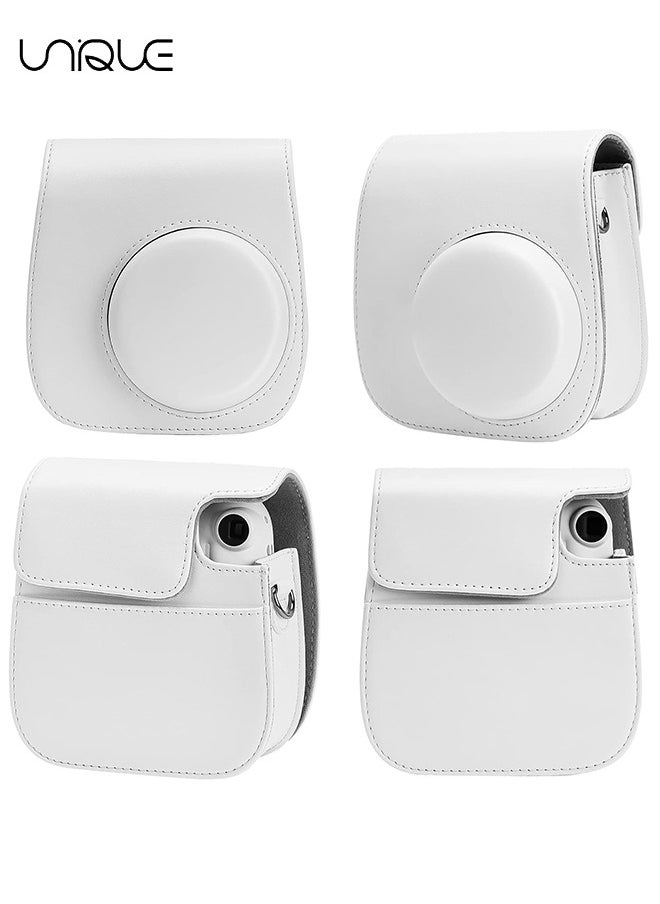 Unique - Camera Case Compatible with Instax Mini 12, Protective Case PU Leather Bag with Pocket and Adjustable Shoulder Strap (White) - Image 1