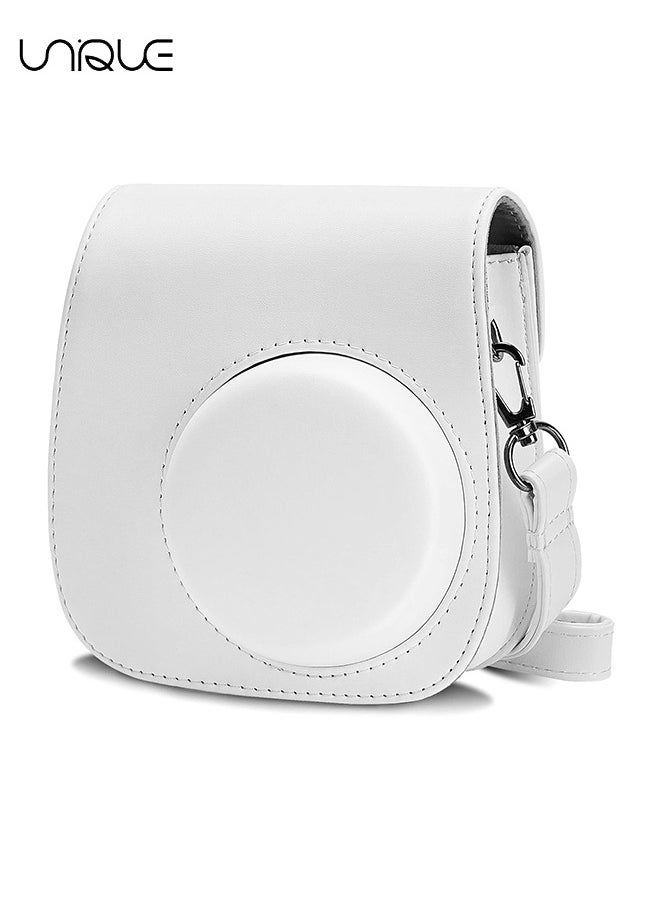 Unique - Camera Case Compatible with Instax Mini 12, Protective Case PU Leather Bag with Pocket and Adjustable Shoulder Strap (White) - Image 1