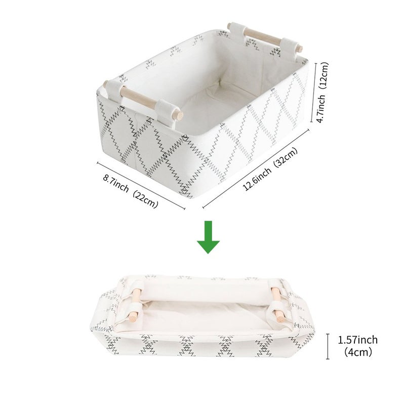 LUFOFOX Decorative Collapsible Rectangular Fabric Storage Bin Organizer Basket with Wooden Handles for Clothes Storage,12.6x8.7x4.7 inch,White - Image 2