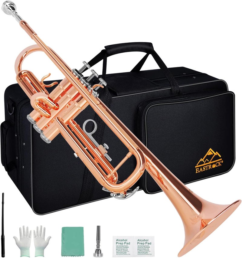 EASTROCK Standard Brass Bb Trumpet with Hard Case, Gloves, and 7C Mouthpiece for Beginners - Image 1