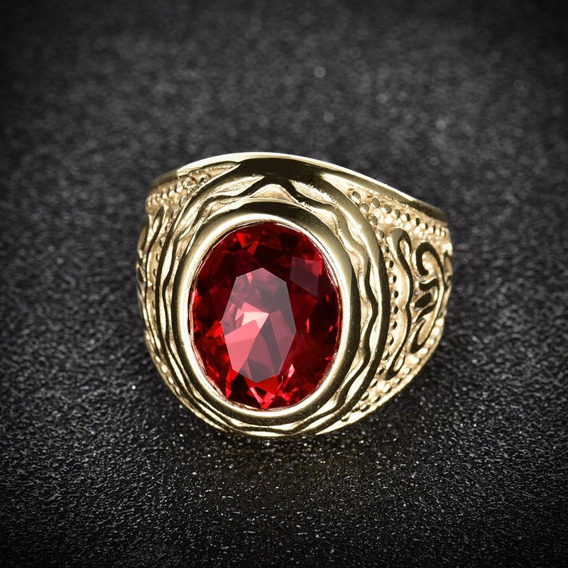 MASOP Luxury 316L Stainless Steel Rings Men Oval Garnet Color Crystal Jewelry - Image 3