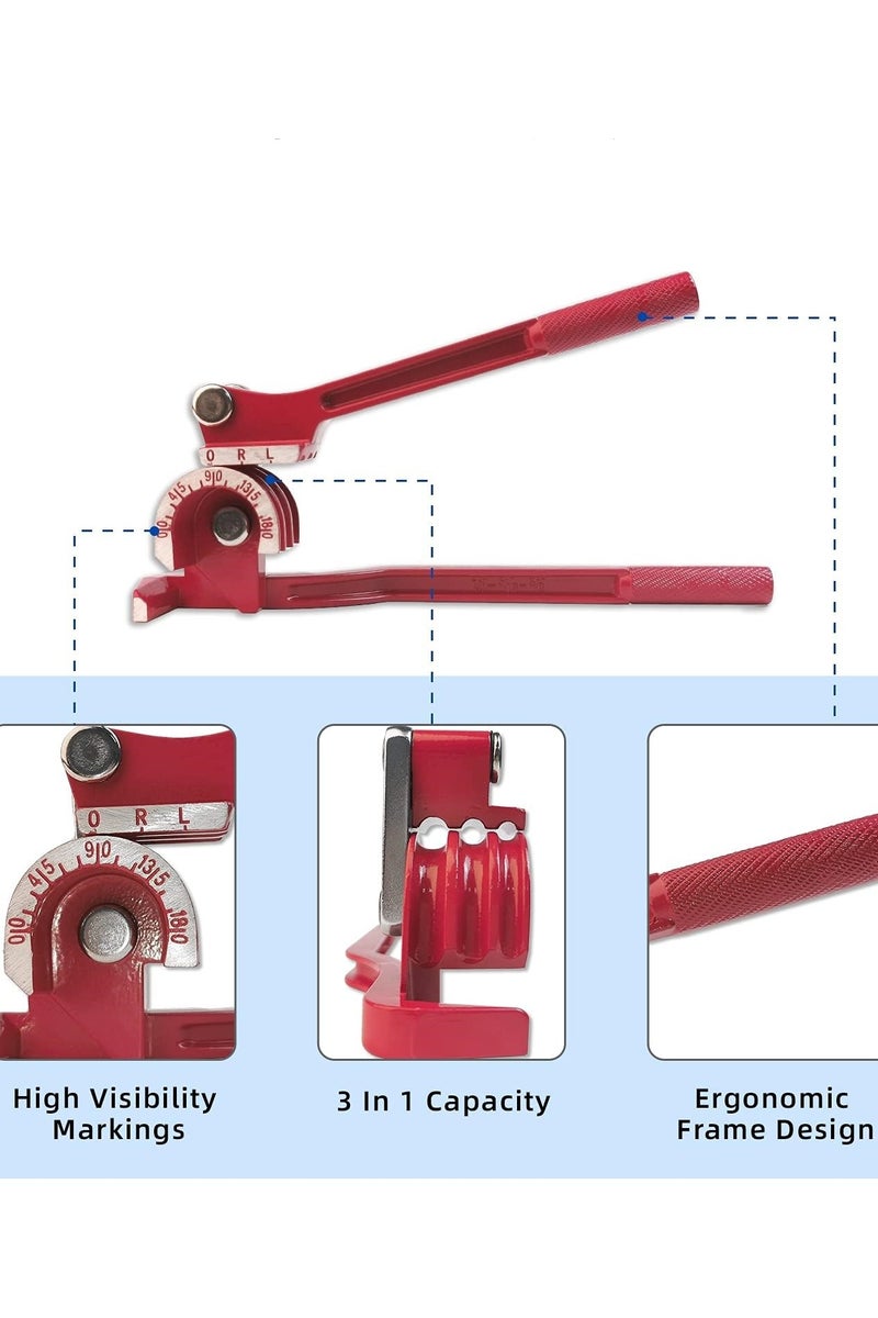 3 in 1 Manual Tubing Bending Tools 0-180 Degrees 1/4, 5/16, and 3/8 Inch for Copper Aluminum Brass and Thin Stainless Steel Pipes, Red - Image 3