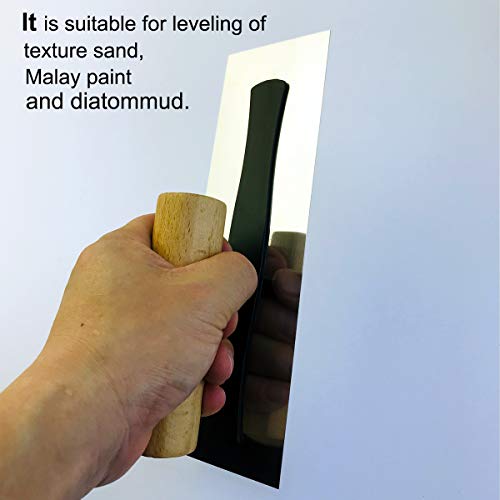 BANCOO Super Elastic Flat Headed Stainless Steel Trowel,Polishing Masonry Tools,Paint & Plaster Flat Pool Finishing Venetian Trowel,Professional Art Coatings Tool with Wooden Handle - Image 4