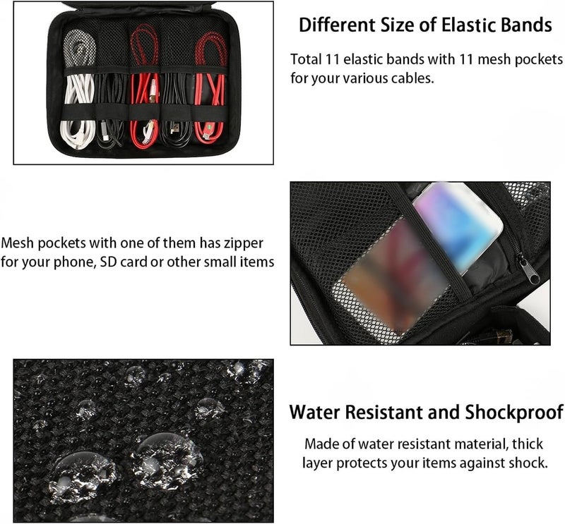 MATEIN Electronics Organizer, Waterproof Travel Electronic Case, Portable Double Layer Cable Storage Bag for Camera Accessories, Cord, Charger, Power Bank, Flash Drive, Phone, SD Card, Black - Image 4