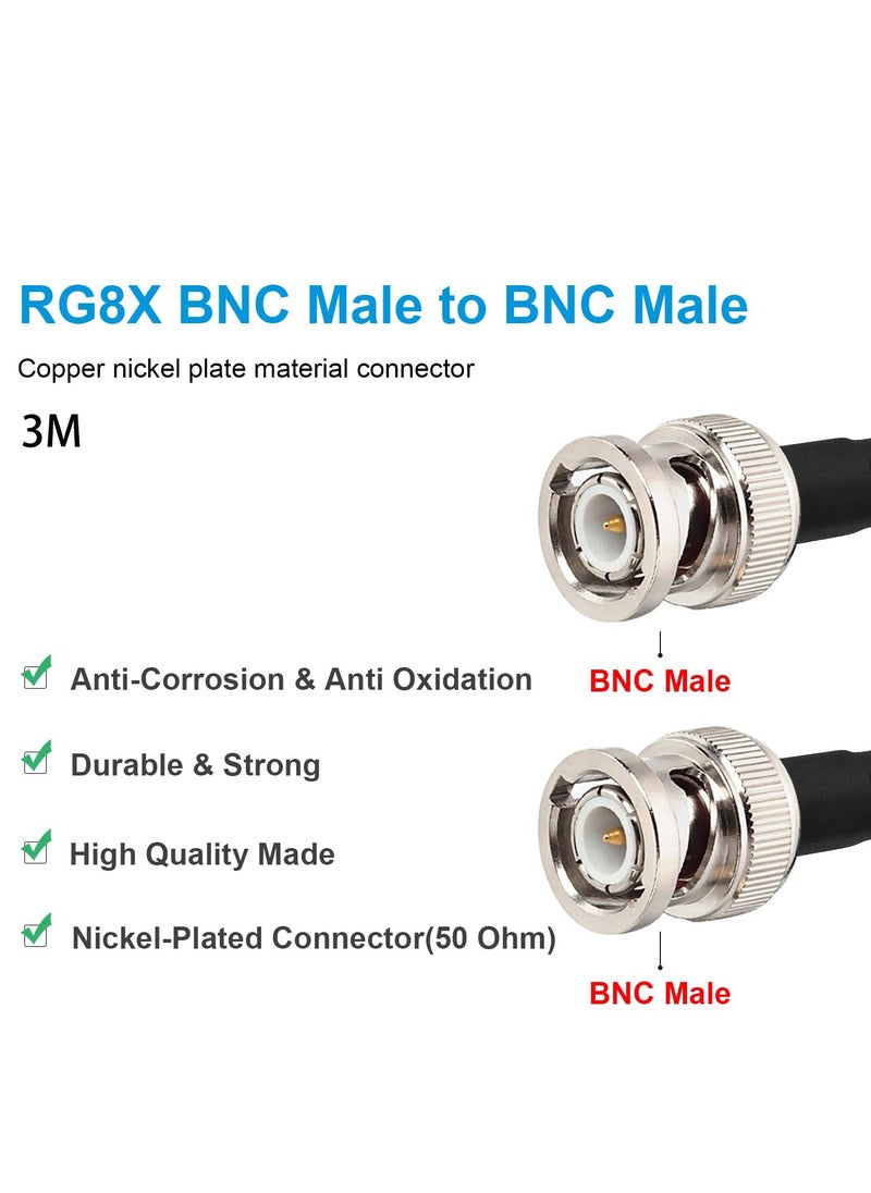 SYOSI - BNC Male to BNC Male Coaxial Cable, 50 ohm RG8X Coax Cable Ultra Low Loss BNC Jumper Cable for Antenna, RF Radio, Modem, Oscilloscope, Spectrum, Analyzer, Signal Generator,3M - Image 1