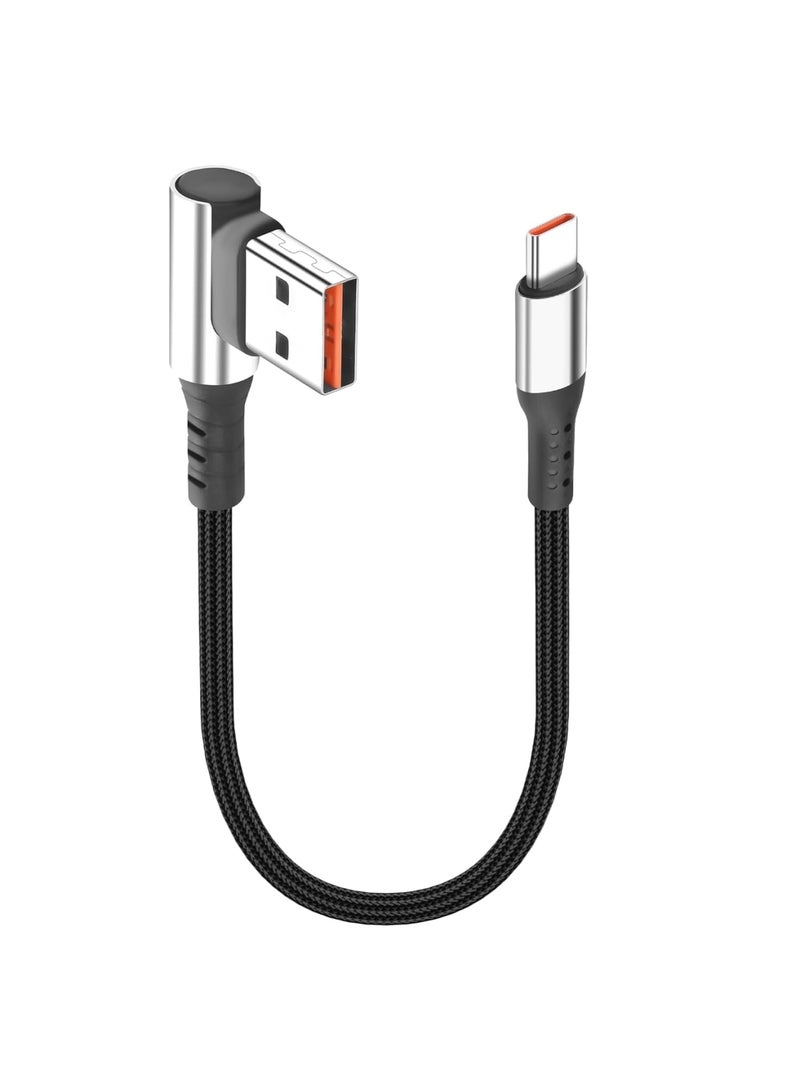SYOSI USB Type C Cable, Fast Charging Cord USB A to C 6A, Right Angle Charger Cable 90 Degree Design, Short Durable Cable 9.8in, Compatible with Car Phone Tablet and USB C Devices, Black - Image 1
