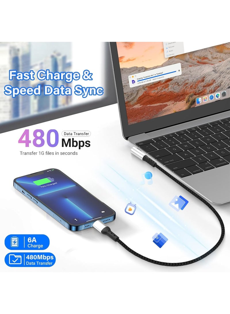 SYOSI USB Type C Cable, Fast Charging Cord USB A to C 6A, Right Angle Charger Cable 90 Degree Design, Short Durable Cable 9.8in, Compatible with Car Phone Tablet and USB C Devices, Black - Image 3