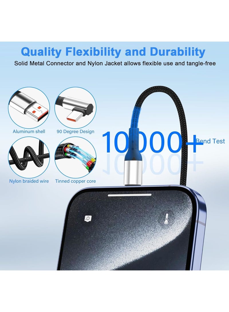 SYOSI USB Type C Cable, Fast Charging Cord USB A to C 6A, Right Angle Charger Cable 90 Degree Design, Short Durable Cable 9.8in, Compatible with Car Phone Tablet and USB C Devices, Black - Image 5