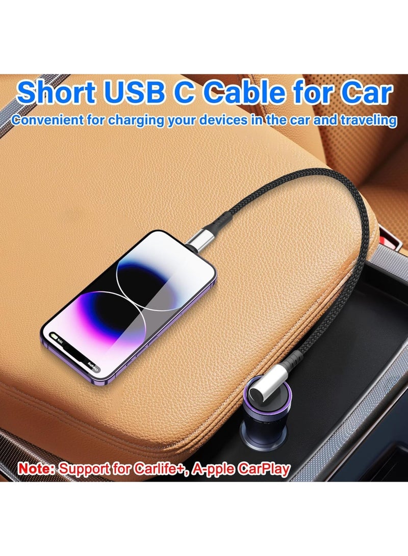 SYOSI USB Type C Cable, Fast Charging Cord USB A to C 6A, Right Angle Charger Cable 90 Degree Design, Short Durable Cable 9.8in, Compatible with Car Phone Tablet and USB C Devices, Black - Image 4