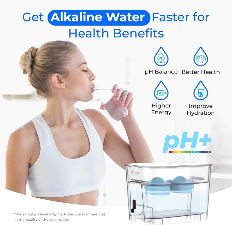 Waterdrop Alkaline 40 Cup Dual Filter Dispenser, 8X Faster Filtration, 200-Gallon Lifespan, Water Filter Dispenser for Home/Office, 2 Replacements, Reduces Chlorine, White - Image 3