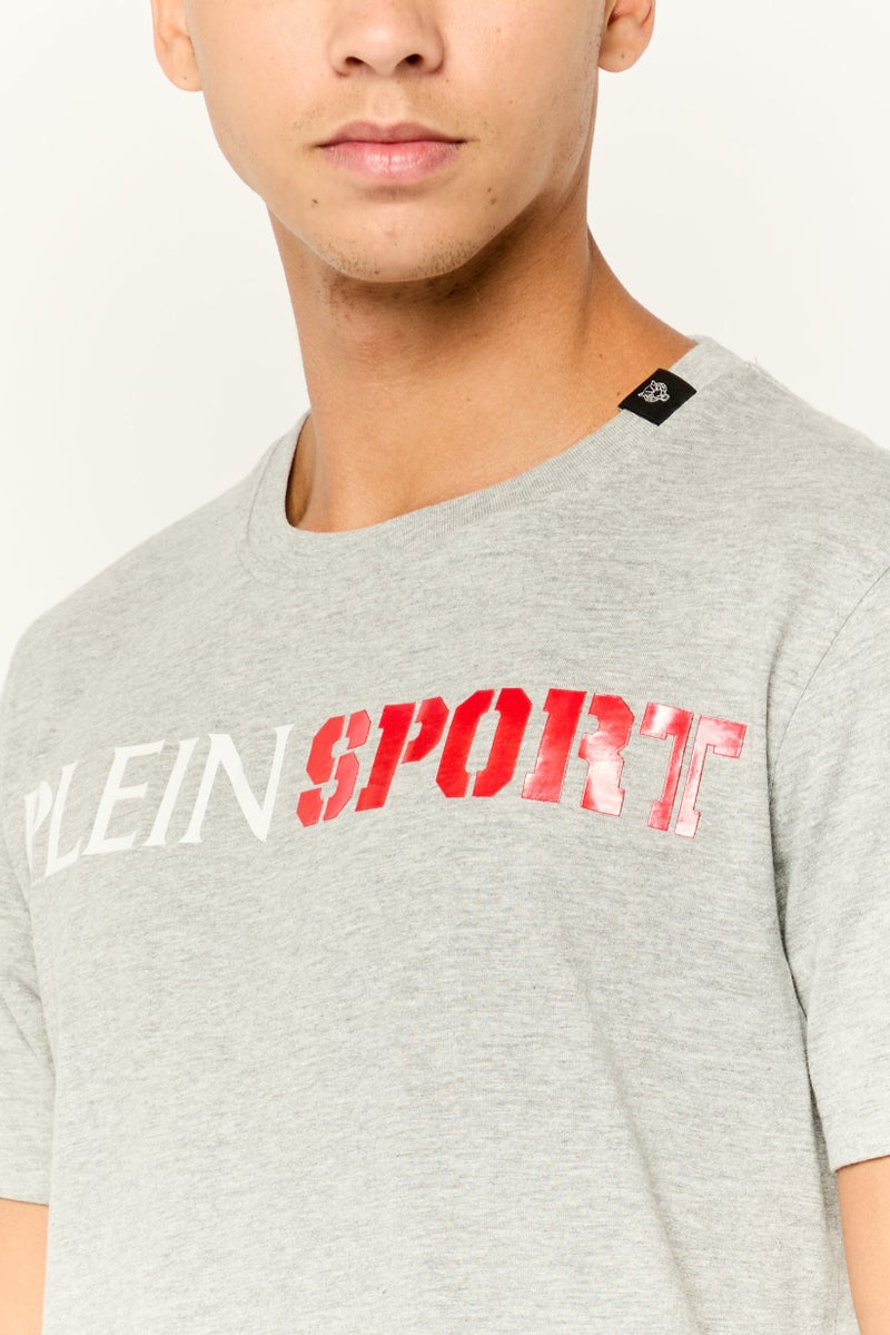 PHILIPP PLEIN Plein Sport Men Sportswear Fit Short Sleeve Outdoor T-Shirt, Grey - Image 3