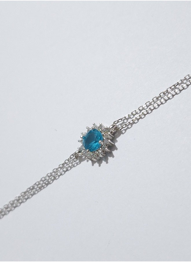 EMNON - 925 Sterling Silver Jewelry Rhodium Plated & Halo Solitaire Aqua Marine CZ -Light Blue Bracelet 100% Precious Metal Gift for Women- Emnon4BR - Image 1