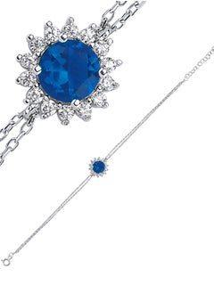EMNON 925 Sterling Silver Jewelry Rhodium Plated & Halo Solitaire Aqua Marine CZ -Light Blue Bracelet 100% Precious Metal Gift for Women- Emnon4BR  - Image 2