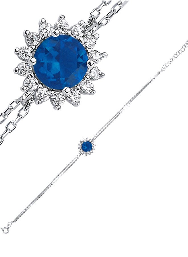 EMNON - 925 Sterling Silver Jewelry Rhodium Plated & Halo Solitaire Aqua Marine CZ -Light Blue Bracelet 100% Precious Metal Gift for Women- Emnon4BR - Image 1