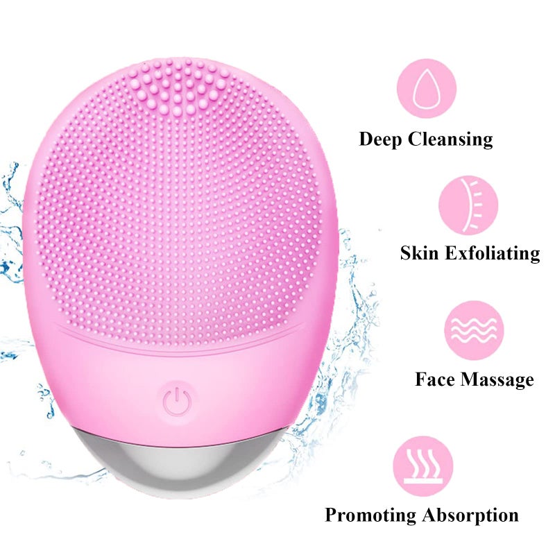 WMM Facial Cleansing Brush, 3-in-1 Electric Soft Silicone Waterproof Face Scrubber, USB Rechargeable IPX7 Waterproof Sonic Vibrating Face Brush for Deep Cleansing, Gentle Exfoliating and Massaging - Image 2
