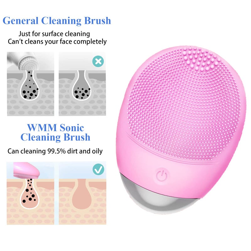 WMM Facial Cleansing Brush, 3-in-1 Electric Soft Silicone Waterproof Face Scrubber, USB Rechargeable IPX7 Waterproof Sonic Vibrating Face Brush for Deep Cleansing, Gentle Exfoliating and Massaging - Image 3
