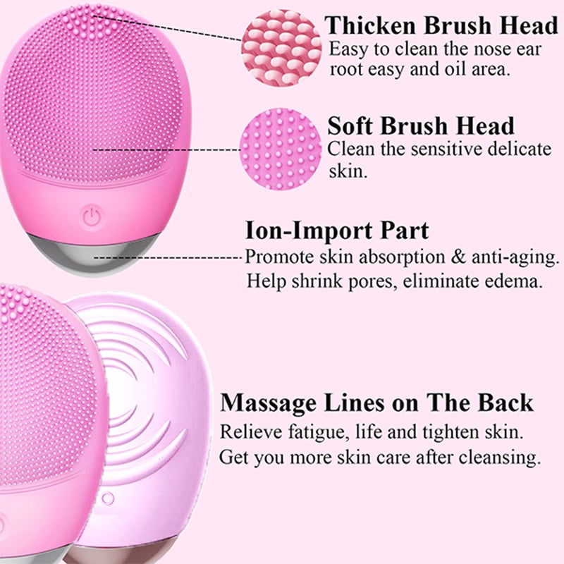 WMM Facial Cleansing Brush, 3-in-1 Electric Soft Silicone Waterproof Face Scrubber, USB Rechargeable IPX7 Waterproof Sonic Vibrating Face Brush for Deep Cleansing, Gentle Exfoliating and Massaging - Image 4