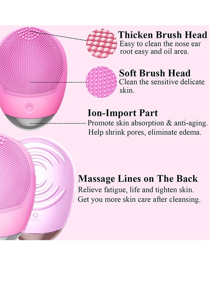WMM Facial Cleansing Brush, 3-in-1 Electric Soft Silicone Waterproof Face Scrubber, USB Rechargeable IPX7 Waterproof Sonic Vibrating Face Brush for Deep Cleansing, Gentle Exfoliating and Massaging - Image 3