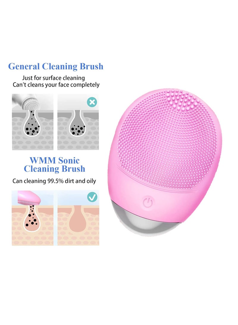 WMM Facial Cleansing Brush, 3-in-1 Electric Soft Silicone Waterproof Face Scrubber, USB Rechargeable IPX7 Waterproof Sonic Vibrating Face Brush for Deep Cleansing, Gentle Exfoliating and Massaging - Image 4