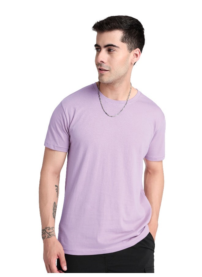 Beyoung Lilac Plain T-shirt For Men  - Image 1