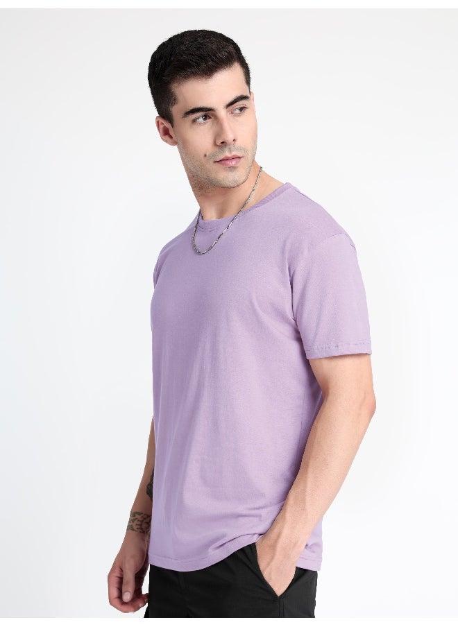 Beyoung Lilac Plain T-shirt For Men  - Image 2