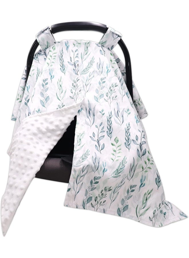 DILIMI Car Seat Covers for Babies, Peekaboo Opening Infant Car Seat Canopy for Baby Boys Girls, 2 in 1 Mom Nursing Breastfeeding Covers, Minky Warm Carseat Canopy for Newborn, Green Leaf - Image 1