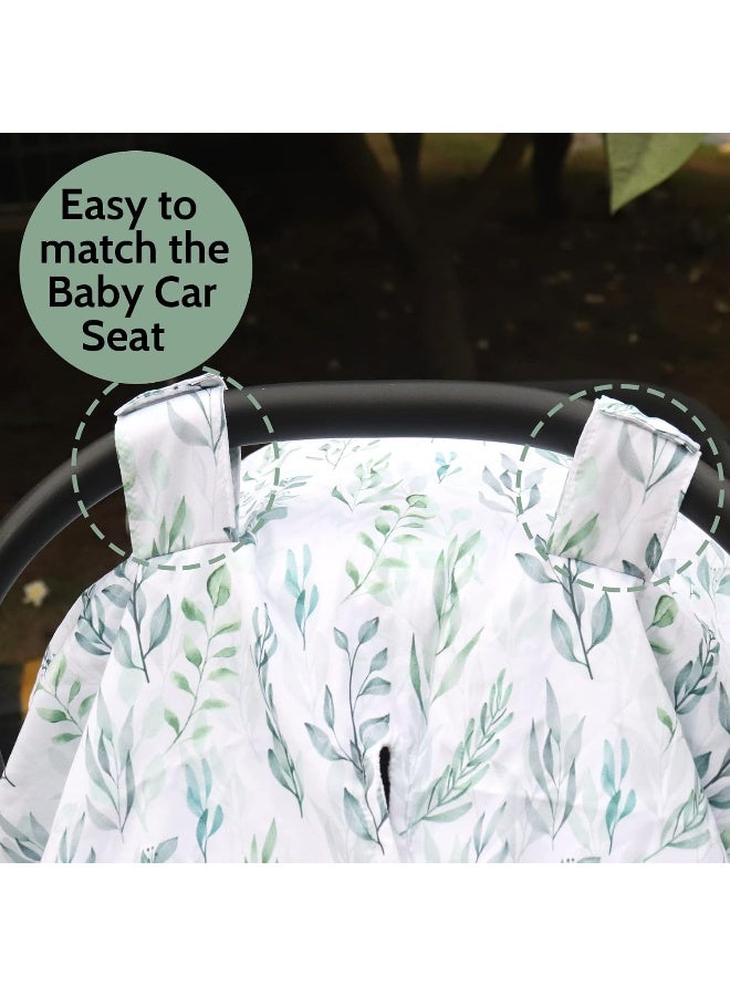 DILIMI Car Seat Covers for Babies, Peekaboo Opening Infant Car Seat Canopy for Baby Boys Girls, 2 in 1 Mom Nursing Breastfeeding Covers, Minky Warm Carseat Canopy for Newborn, Green Leaf - Image 4