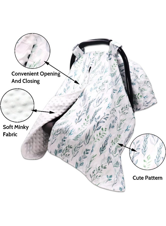 DILIMI Car Seat Covers for Babies, Peekaboo Opening Infant Car Seat Canopy for Baby Boys Girls, 2 in 1 Mom Nursing Breastfeeding Covers, Minky Warm Carseat Canopy for Newborn, Green Leaf - Image 2