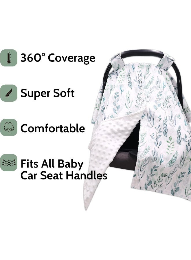 DILIMI Car Seat Covers for Babies, Peekaboo Opening Infant Car Seat Canopy for Baby Boys Girls, 2 in 1 Mom Nursing Breastfeeding Covers, Minky Warm Carseat Canopy for Newborn, Green Leaf - Image 3