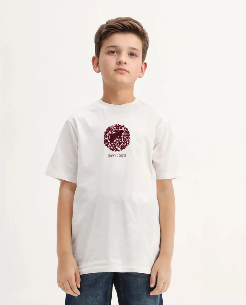 Rare Ones Rare Ones Kids Makes25 White Cotton Flock Print Regular Fit T-Shirt