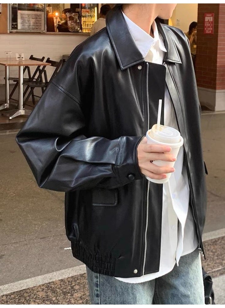 جاكيت جلد أسود فاخر لملابس النساء. أسلوب جديد. شائع هذا العام. زي بأسلوب دراجة نارية. - Image 3