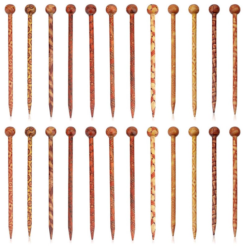 PH PandaHall 24pcs Vintage Wood Hair Pin 12 Styles Retro Hair Sticks 5 Printed Wood Hairpin Chopsticks Long Hair Fork for Hair Bun Holders Bun Cover Thick Curly Hair Quick Easy Hair Styling