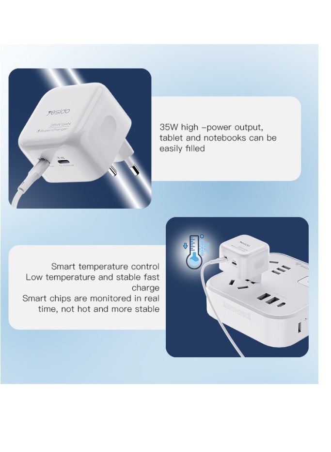 Yesido YC38 High Quality Universal Travel Dual PD 35w GaN Fast Charging Wall Plug Tablet Phone Charger - Image 4