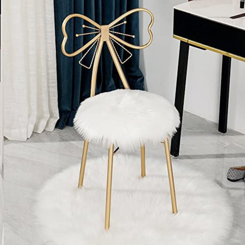 Metal Vanity Chair Fur Cushioned Padded Seat Makeup Dressing Stool Bench with Butterfly Backrest Child Dining Chair Furniture Bedroom Makeup Stool. - Image 1