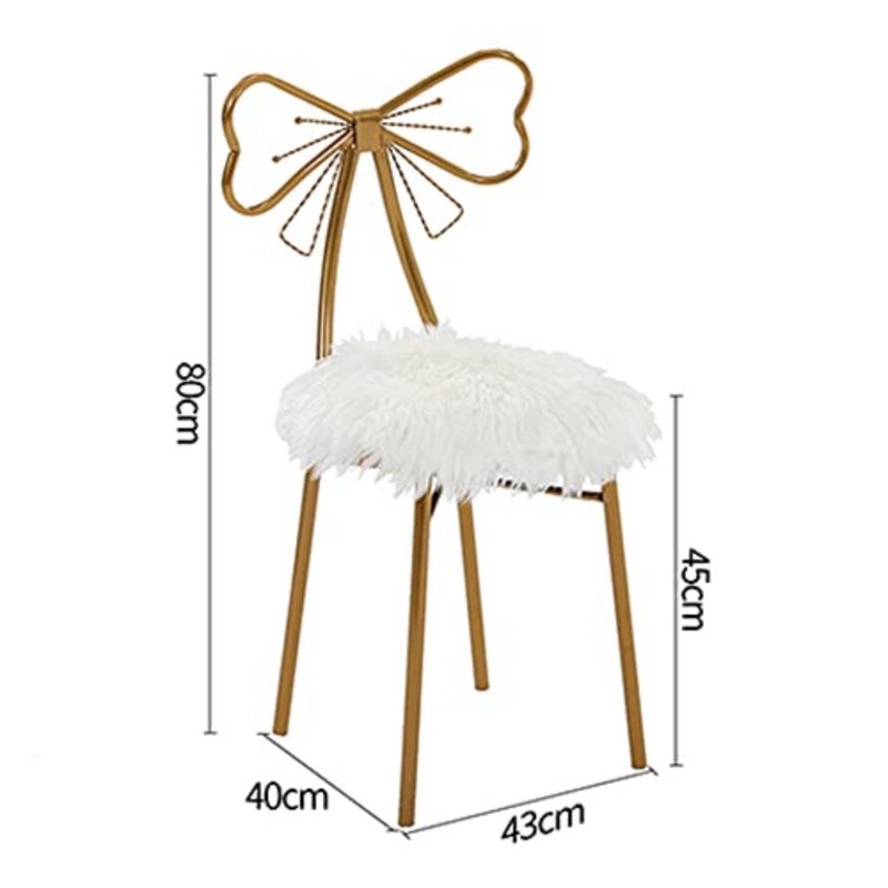 Metal Vanity Chair Fur Cushioned Padded Seat Makeup Dressing Stool Bench with Butterfly Backrest Child Dining Chair Furniture Bedroom Makeup Stool. - Image 2