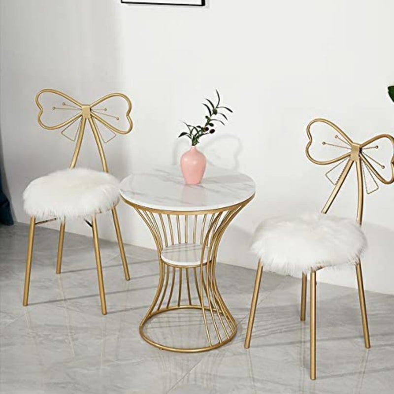 Metal Vanity Chair Fur Cushioned Padded Seat Makeup Dressing Stool Bench with Butterfly Backrest Child Dining Chair Furniture Bedroom Makeup Stool. - Image 4