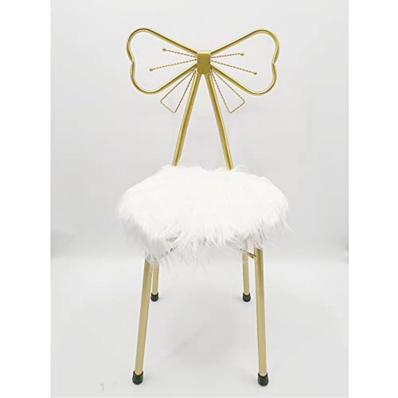 Metal Vanity Chair Fur Cushioned Padded Seat Makeup Dressing Stool Bench with Butterfly Backrest Child Dining Chair Furniture Bedroom Makeup Stool. - Image 5
