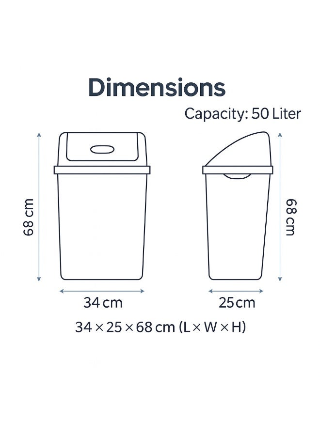 PLANET 50 Liter Swing Lid Trash Can Self-Closing Odor-Control Waste Bin for Kitchen, Bathroom & Office, Durable Easy-Clean Plastic - Image 3