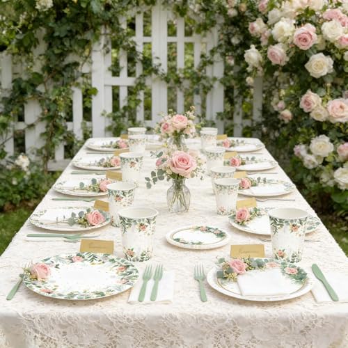 WEIKA 168 Pcs Floral Party Supplies Bridal Shower Paper Plates and Napkins Sets for 24 Guest, Floral Party Disposable Paper Dinner Plates, Cups, Forks, for Baby Shower Birthday Bridal Shower Supplies - Image 2