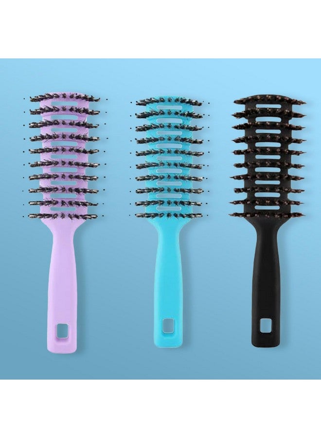 Hearts Hair Brush | Flexible Bristles Brush | Hair Brush With Paddle | Straightens & Detangles Hair Brush | Suitable For All Hair Types | Hair Brush Styling Hair | Round Vented | Set Of 3 | Multi - Image 1