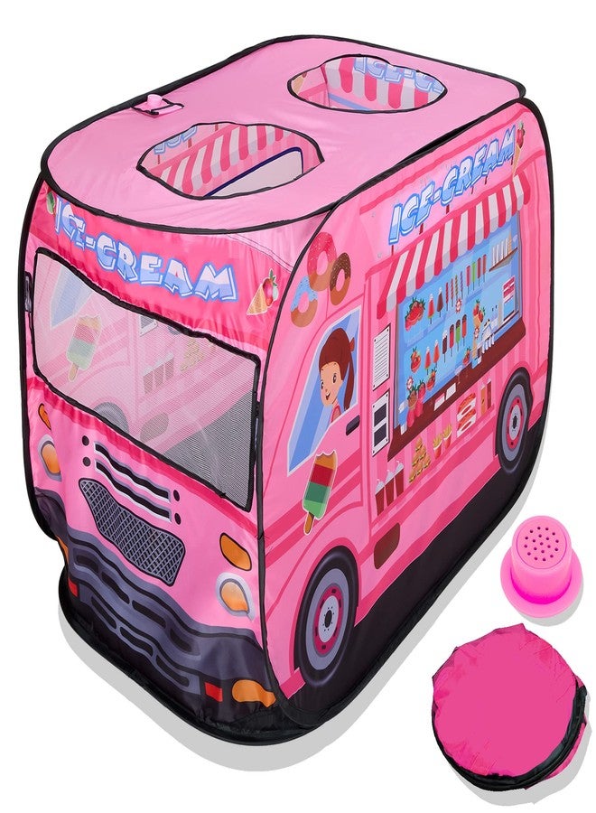 Playbees Musical Ice Cream Truck Pop Up Play Tent with 3 Openings - Tent for Toddlers - Indoor & Outdoor - Pop Up Tents for Kids - Includes Carry Bag and Sound Button- 43.5x28x26.5 Inch - Image 1