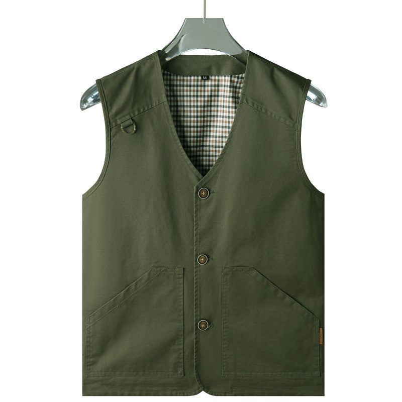 Men'S Cotton Denim Vest Plus Size Multi-Pocket Cotton Vest Fishing Waistcoat Multi-Functional V-Neck Four Seasons - Image 1