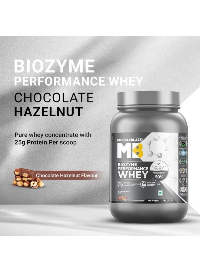 MuscleBlaze Biozyme Performance Whey Protein Powder, Chocolate Hazelnut (1kg / 2.2lbs) | 25g Protein Per Scoop | Clinically Tested 50% Higher Protein Absorption - Image 2