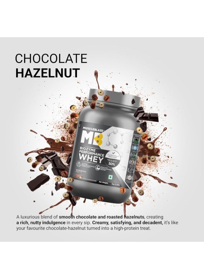 MuscleBlaze Biozyme Performance Whey Protein Powder, Chocolate Hazelnut (1kg / 2.2lbs) | 25g Protein Per Scoop | Clinically Tested 50% Higher Protein Absorption - Image 4