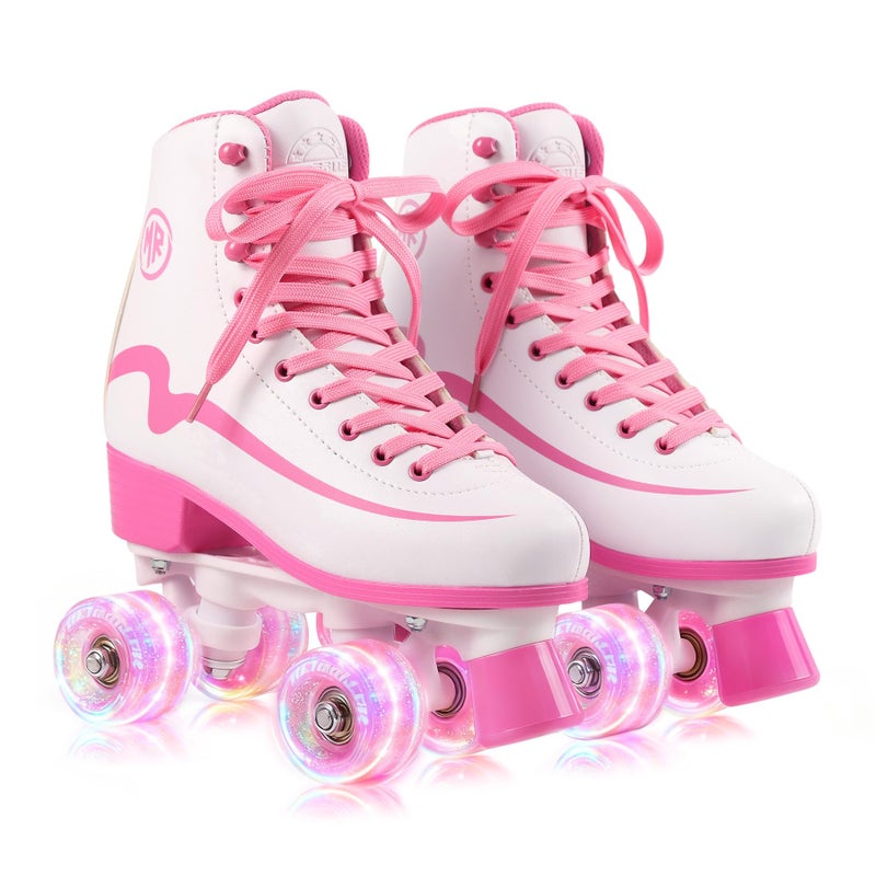 METROLLER Classic Roller Skates Girls Ages 8-12 Women's Quad Skates with Light up Wheels, High-top PU Leather Indoor Recreational Skates - Image 1